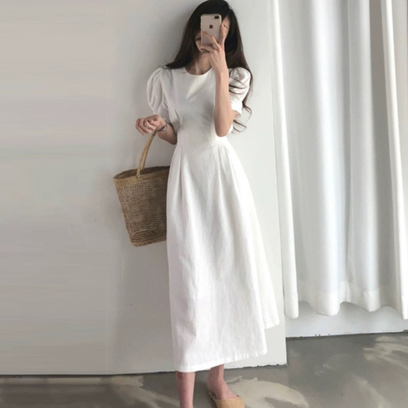 2020 Mẫu Mới Ánh Sáng Gió Kiểu Pháp Phong Cách Retro Cotton Đầm Nữ Mùa Hè Gió Nhẹ Nhàng Bó Eo Tôn Dáng Khí Chất Váy Dài