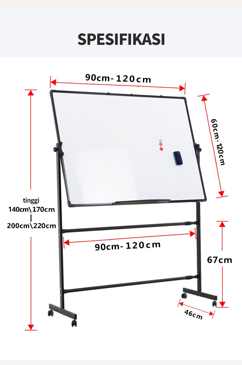 Jf Whiteboard Standing Kaki 90x120 Cm Papan Tulis Whiteboard Papan Tulis Magnet Papan 6499