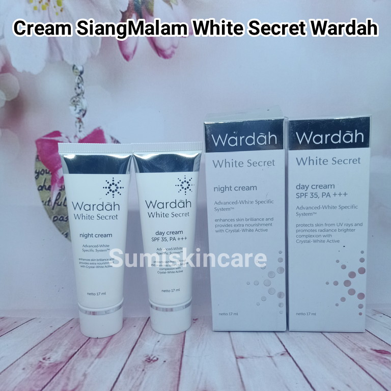 Wardah White Secret Day Cream & Night Cream 17ml/Cream Siang Malam Pemutih wajah Wardah/Cream siang Malam Pencerah Wajah/Cream Siang Malam Penghilang Flek Dan Noda Hitam Di Wajah