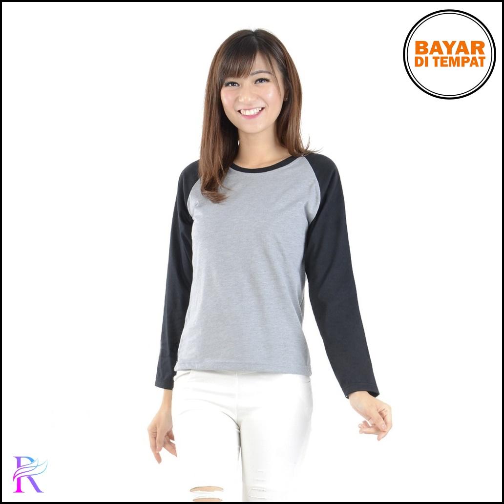 Rimas Fashion Baju Kaos Jumbo T-Shirt Murah Wanita Cewek Raglan Atasan Lengan Panjang Tebal Dan Halus Cewe Masa Kini Kekinian