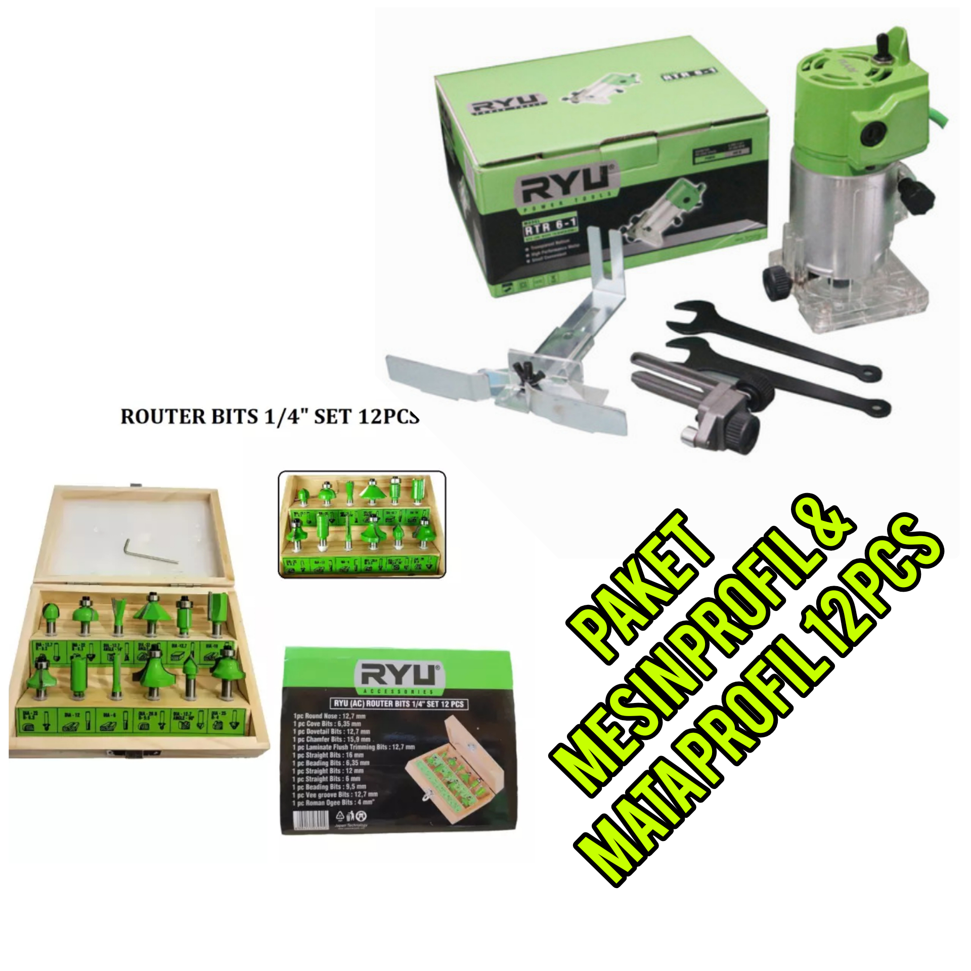 TERLARIS PAKET 2 ITEM RYU Mesin Profil Kayu Wood Trimmer Router RTR 6-1 ...