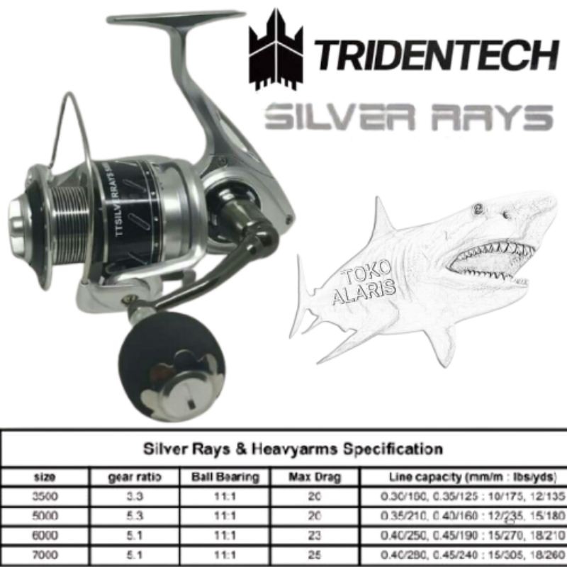 Reel Tridentech Silver Rays 3500, 5000, 6000, 7000 FRee Umpan Saltwater  Reel Laut