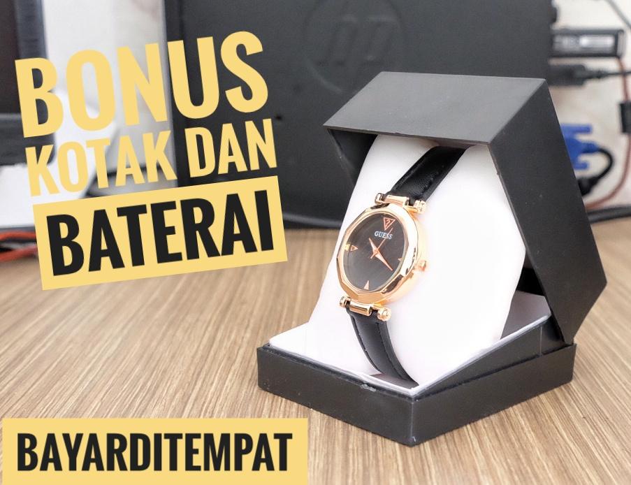 Alfresco Store - Jam Tangan Fashion Wanita - GSS Hitam Black Bulat - Strap Kulit Sintetis + Bonus Baterai 2FGHHJU + Promo Termurah - Terlaris
