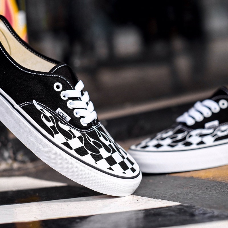 black and white checkered flame vans