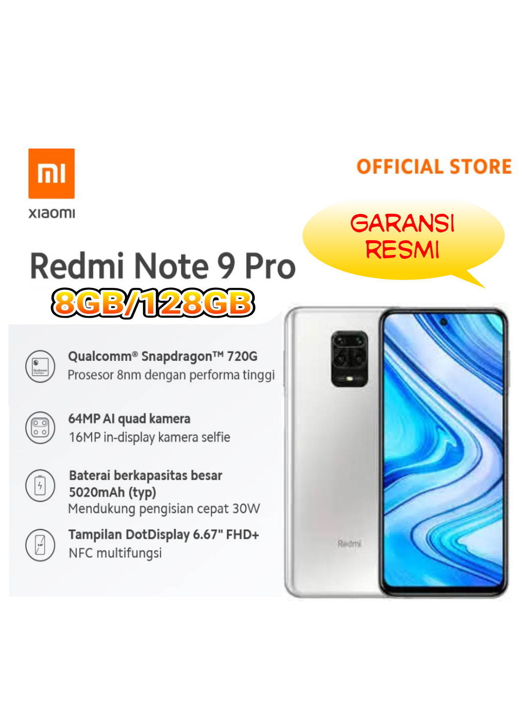 Redmi Note 9 Pro (8GB+128GB) Snapdragon 720G 64MP Quad Kamera 5020mAh 6.67“ FHD