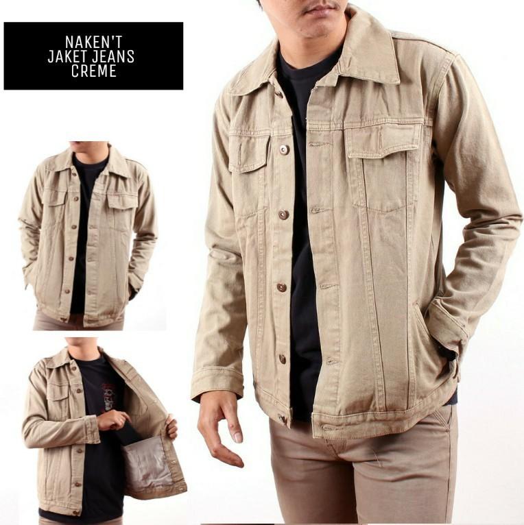 Jaket Jeans warna Cream Casual Original 
