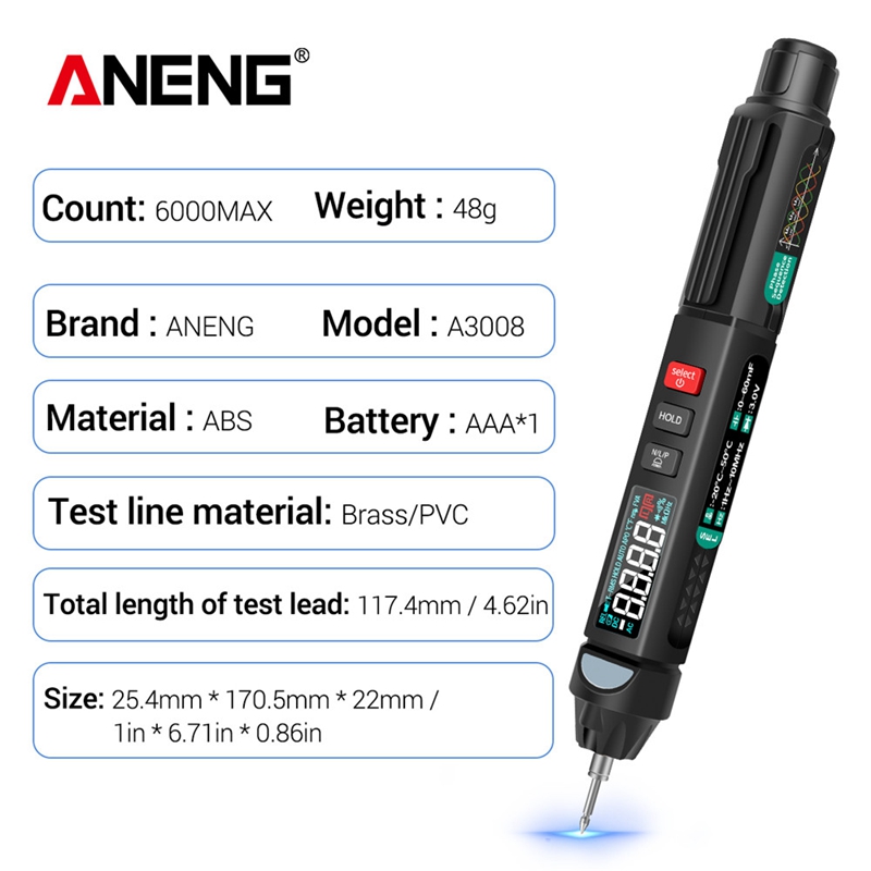 ANENG A3008 Digital 6000 Counts Intelligent Professional Multimeter Sensor Pen Tester Current Meter Non-Contact Voltmeter