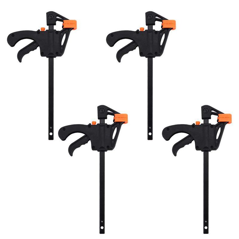 Plastic F Clamps Set 4-Piece, 100mm 4 inch Bar F Clamps Clip Grip Quick Ratchet Release Woodworking DIY Hand Tool Kit