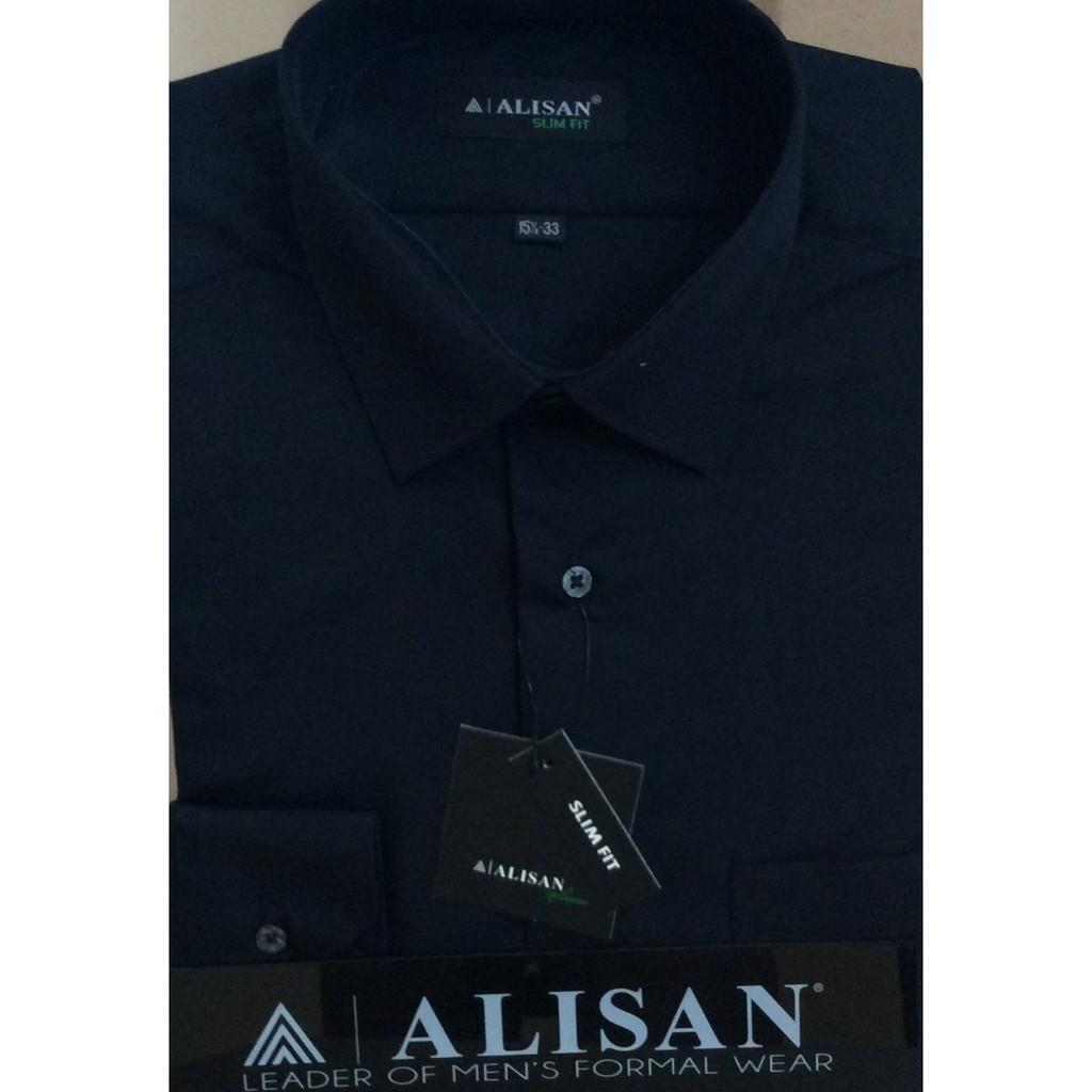 HARGA DISKON!!! ALISAN Original Kemeja Polos SLIM FIT Lengan Panjang Size 145 - 16 HITAM PUTIH