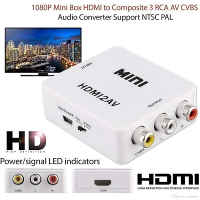 HDMI to AV Scaler Adapter Kotak Video HD Video Converter HDMI ke RCA AV / CVSB L / R Video Dukungan 1080P HDMI2AV NTSC PAL Output