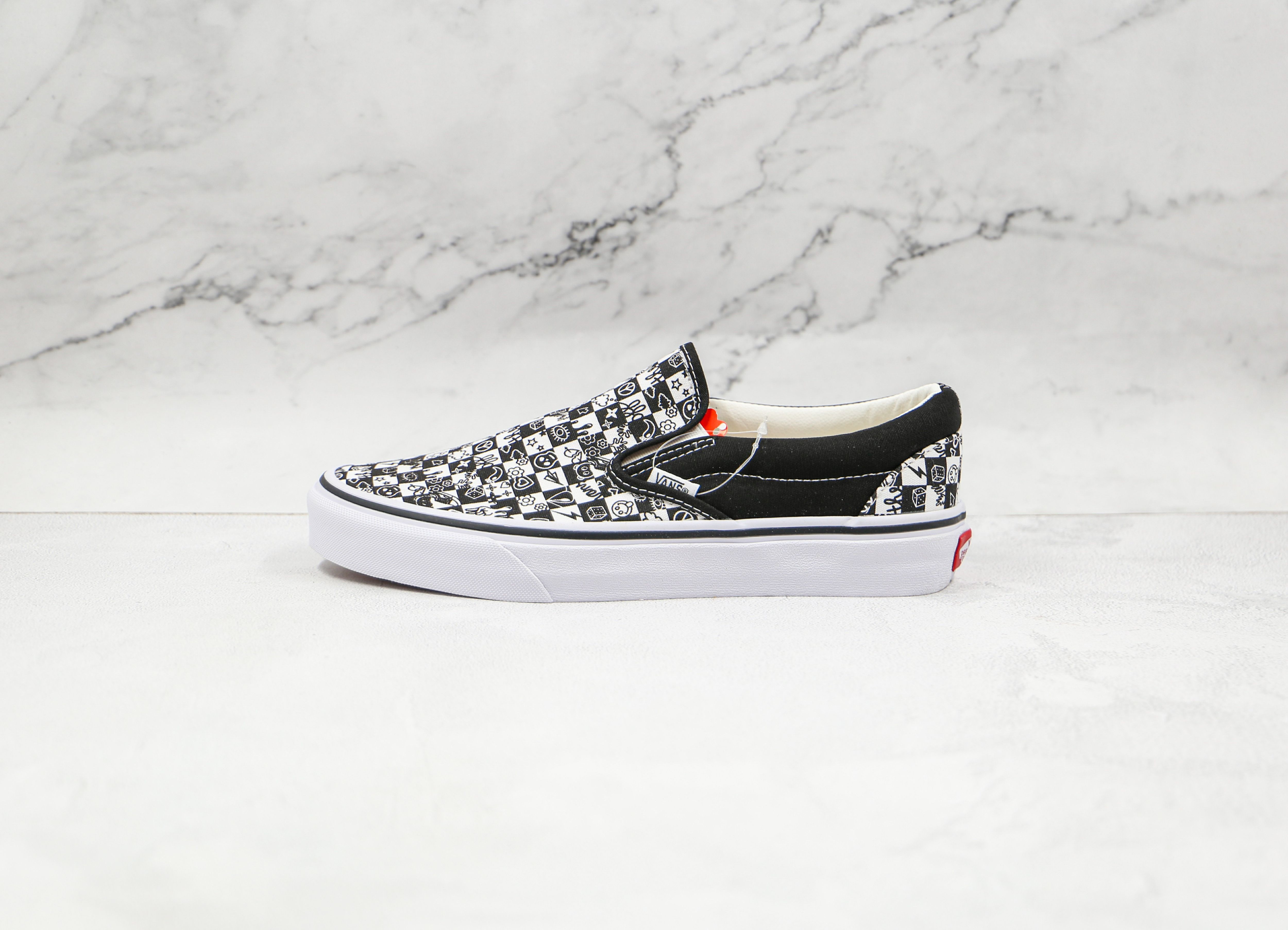 black white red checkered vans
