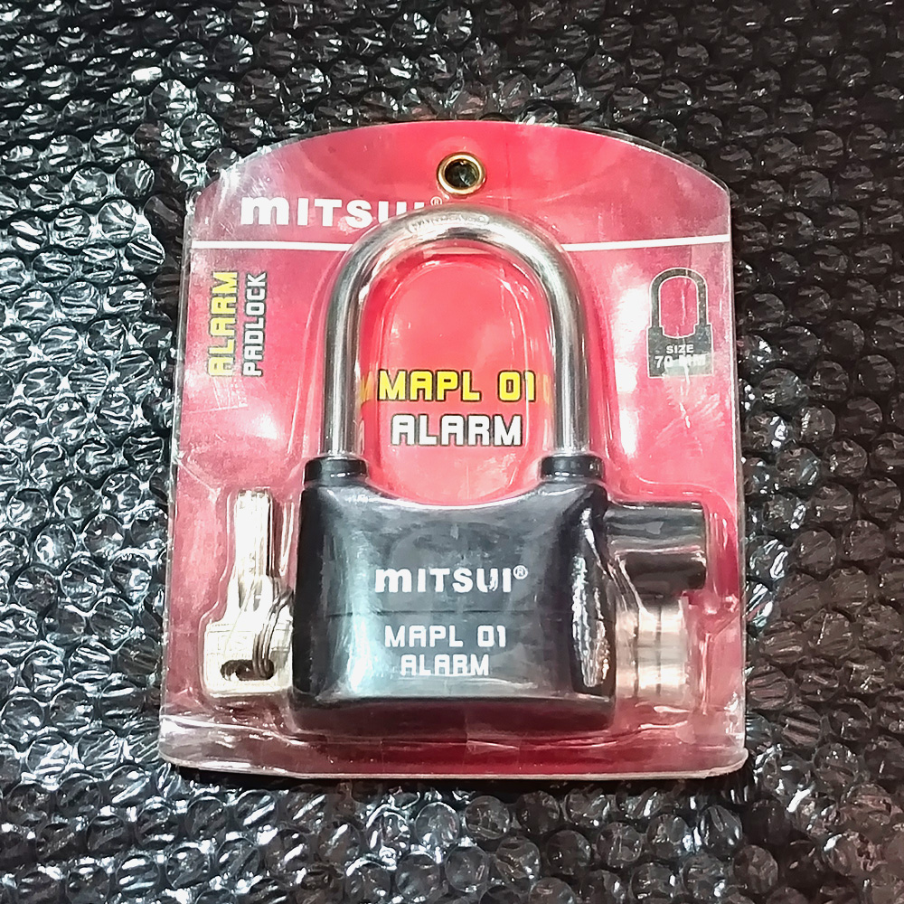 mitsui gembok alarm baja mapl 01 hardened ring size panjang 70 mm extra battery key bundle