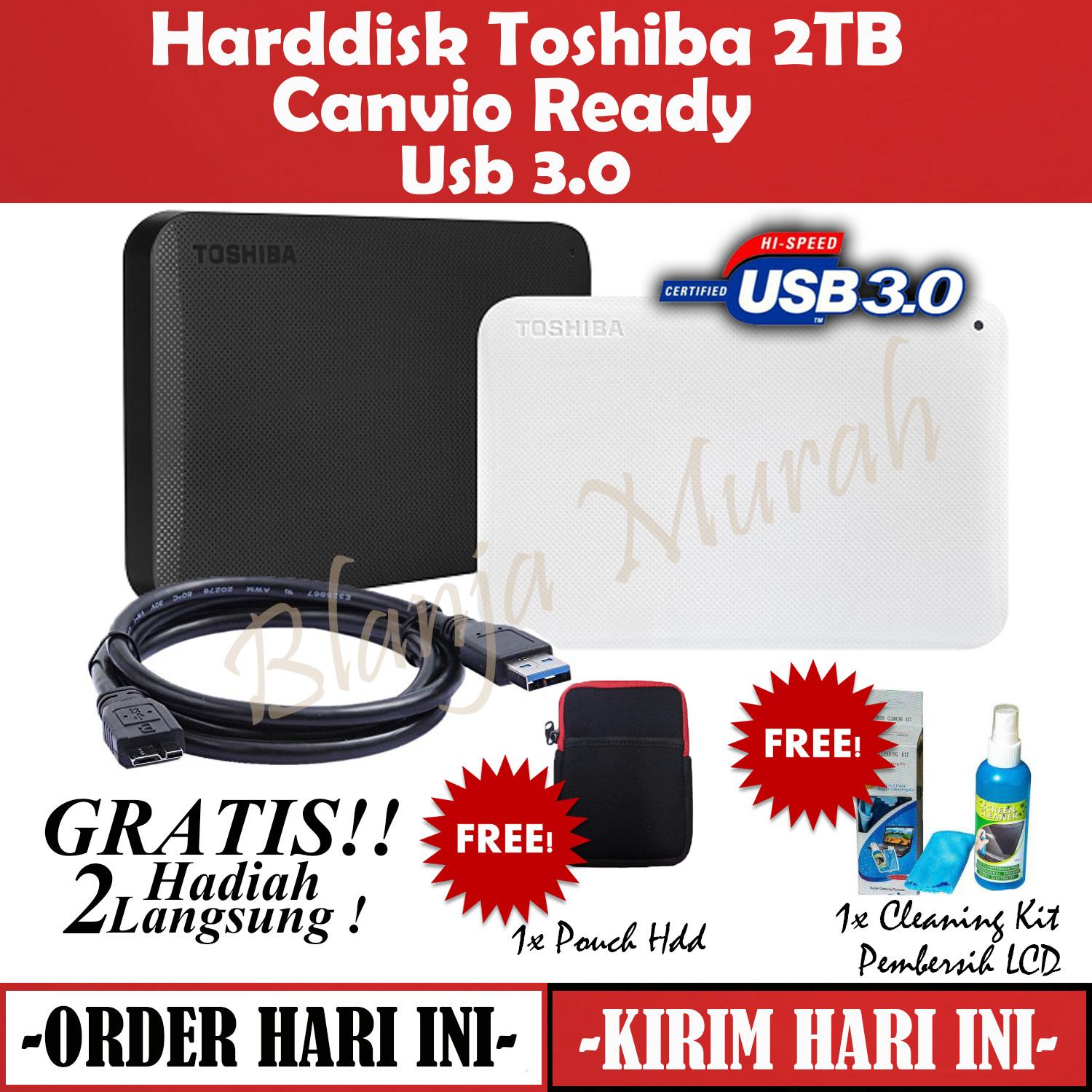 Toshiba Canvio Ready 2TB - HDD / HD / Hardisk Eksternal - GRATIS Pouch HDD Ext dan Cleaning Kit Pembersih LCD Pc Laptop Tv Smartphone Hp