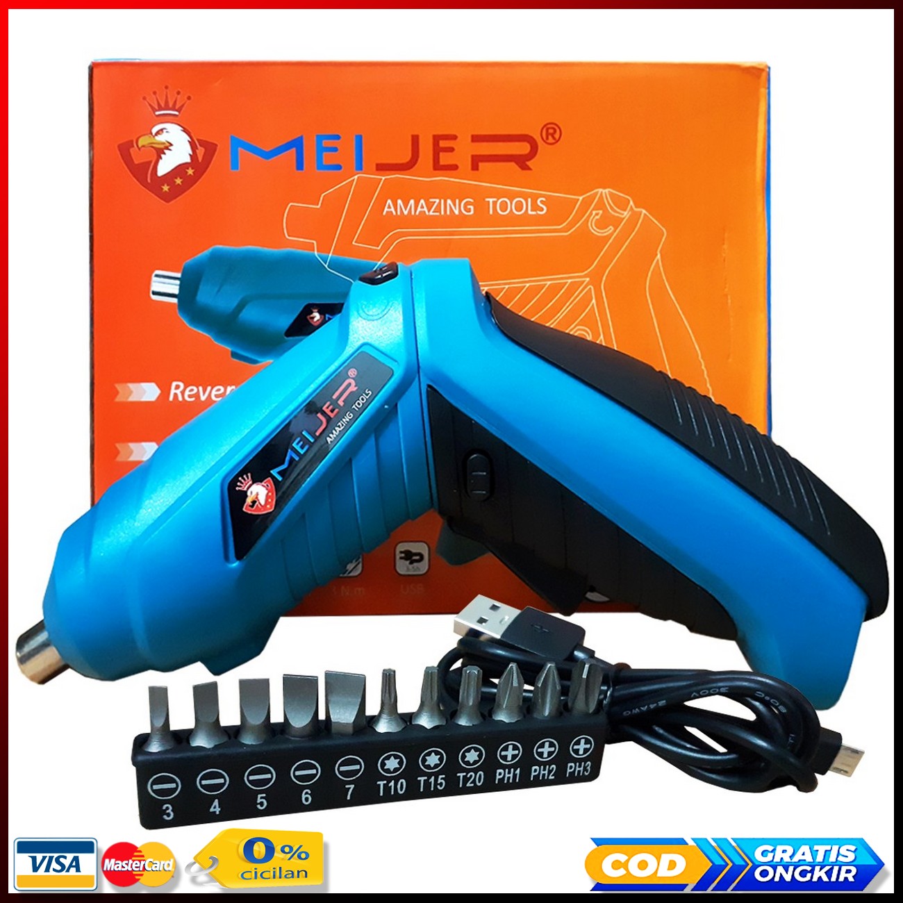 Obeng Battery Set MEIJER 3.6v Obeng Bor Bisa Charge Pakai Batere