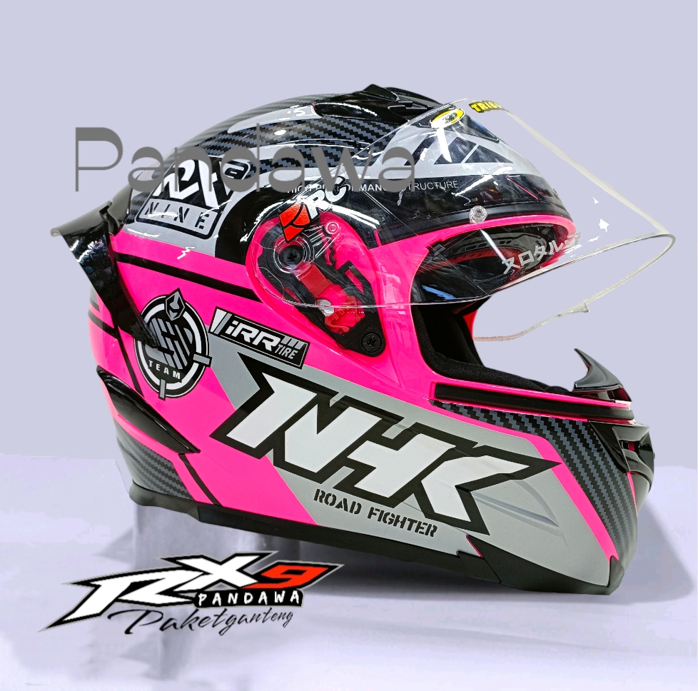 HELM NHK RX9 RACER PINK SILVER helm full face paket ganteng