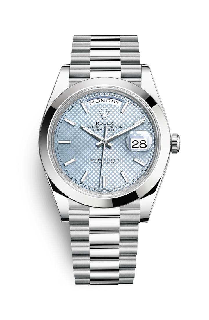 Jam Tangan Wanita Mesin Otomatis Merk ROLEX-OYSTERPERPETUAL DAY-DATE Blue Ice / Strap Silver