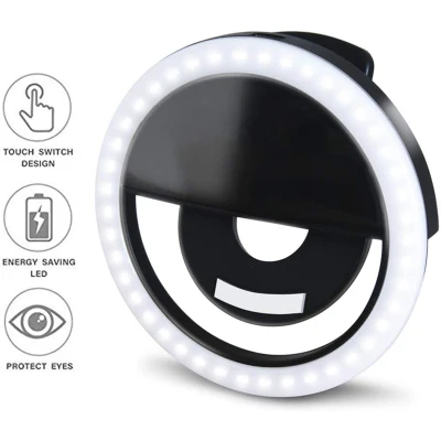 LED Selfie Ring Light Circle Clip-on Selfie Fill Light with 36 Led Bubbles USB Rechargeable for iPhone Smart Phones