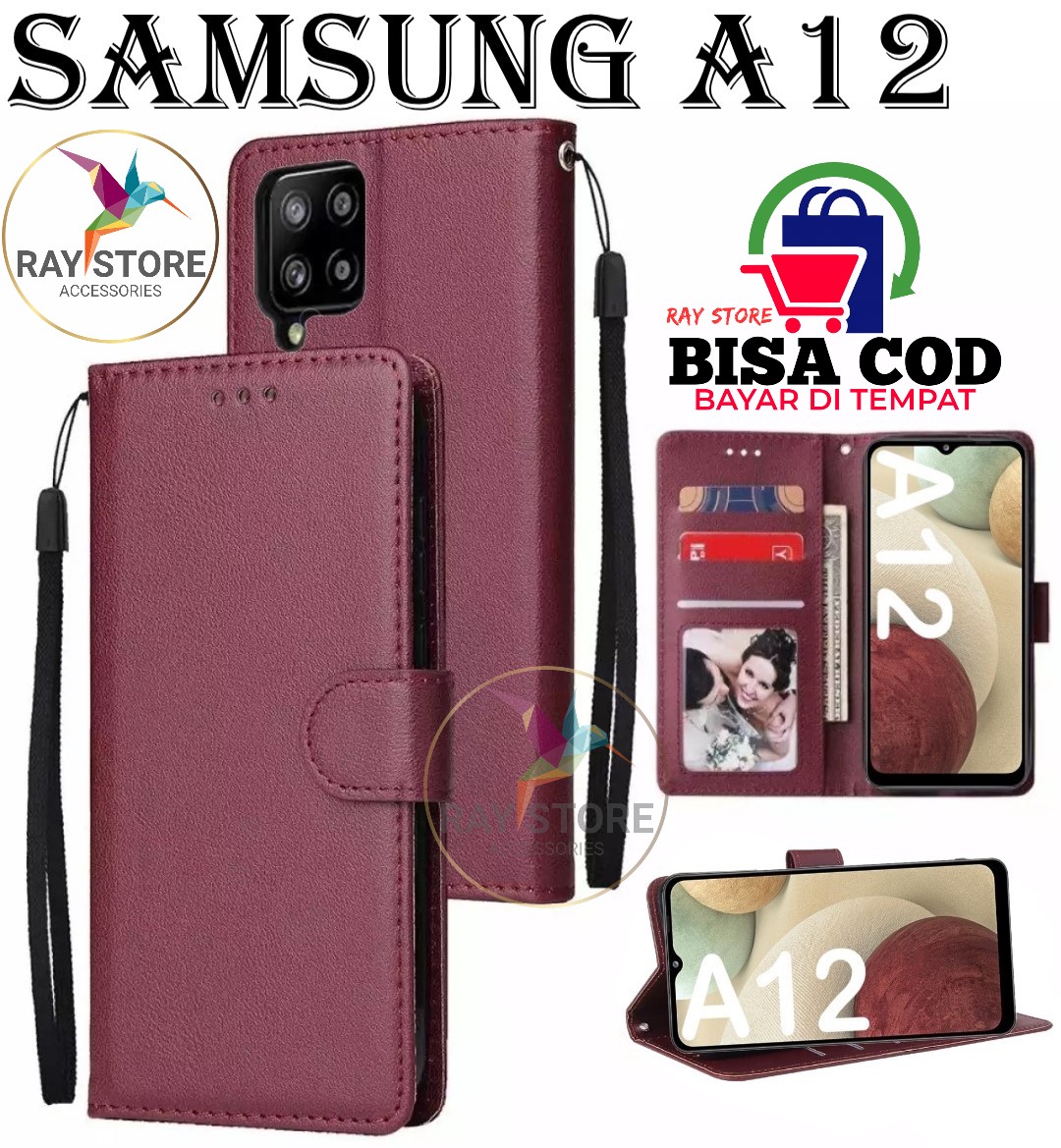 SAMSUNG A12 FLIP LEATHER CASE PREMIUM-FLIP WALLET CASE KULIT UNTUK