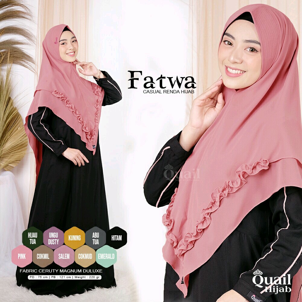JILBAB FATWA CASUAL RUFFLE HIJAB BAHAN FABRIC CERUTY MAGNUM DELUXE ORI QUAIL HIJAB YOGYAKARTA