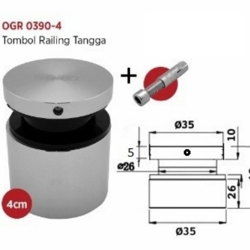 baut pin railing konektor kaca tembok OGR 0390-4 | Lazada Indonesia