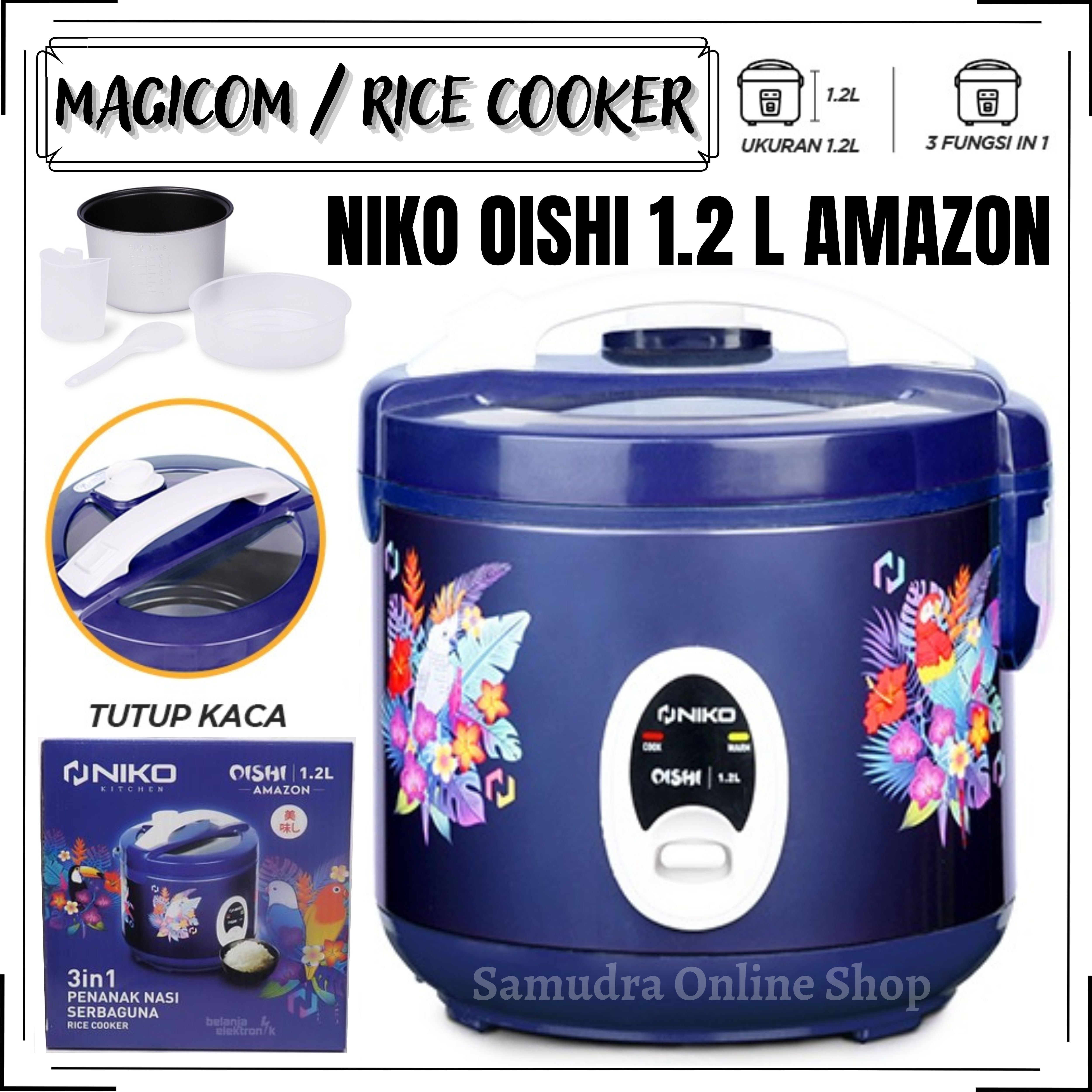 NIKO Rice Cooker Oishi [1.2 Liter ] Tutup Kaca Rice Cooker Mejikom Niko Oishi Amazon 1.2 Liter