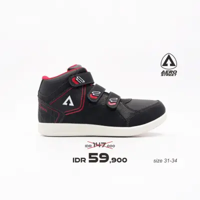 Aerostreet 31-34 Quantify V3 Black Red - Sepatu Sneakers Casual Sport Sekolah Pria Wanita Aero Street