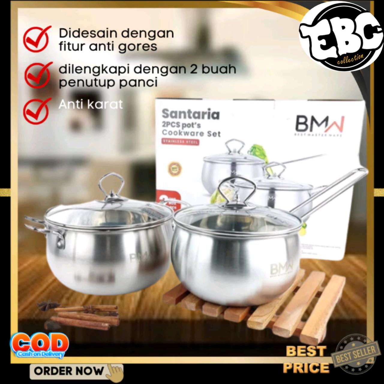 Panci Santaria Pcs Pots Cookware Set Stainless Steel Panci Masak Tutup Kaca Serbaguna Panci