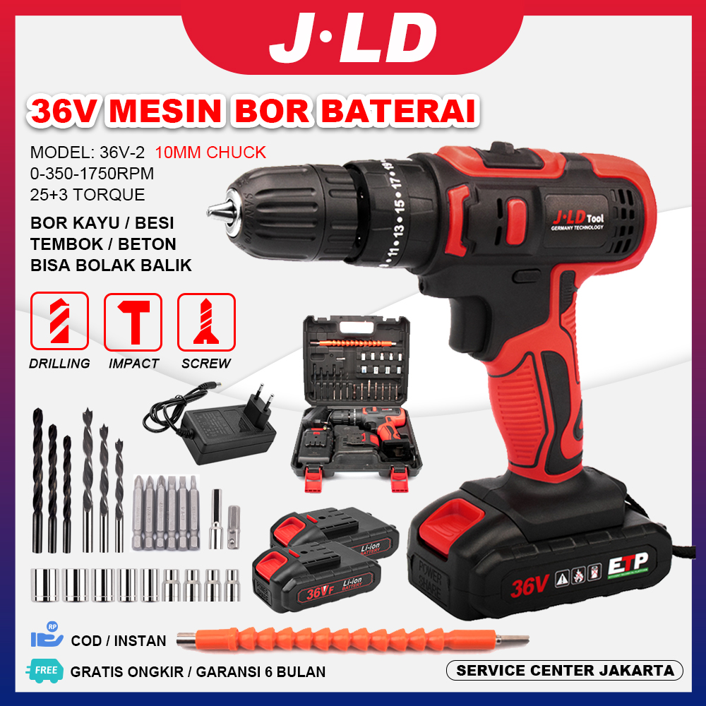 Jld Vf Bor Baterai Cas Komplit Mm Impact Baterai Cordless Bor Mesin