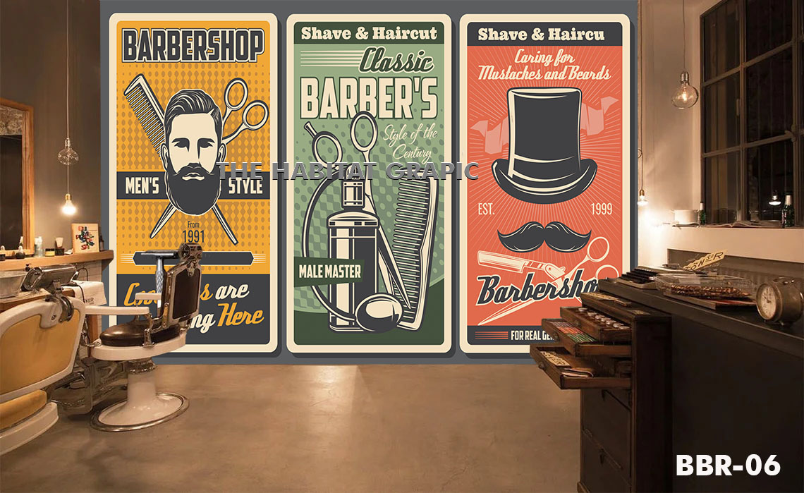 Wallpaper dinding motif Barbershop - cetak wallpaper dinding tema