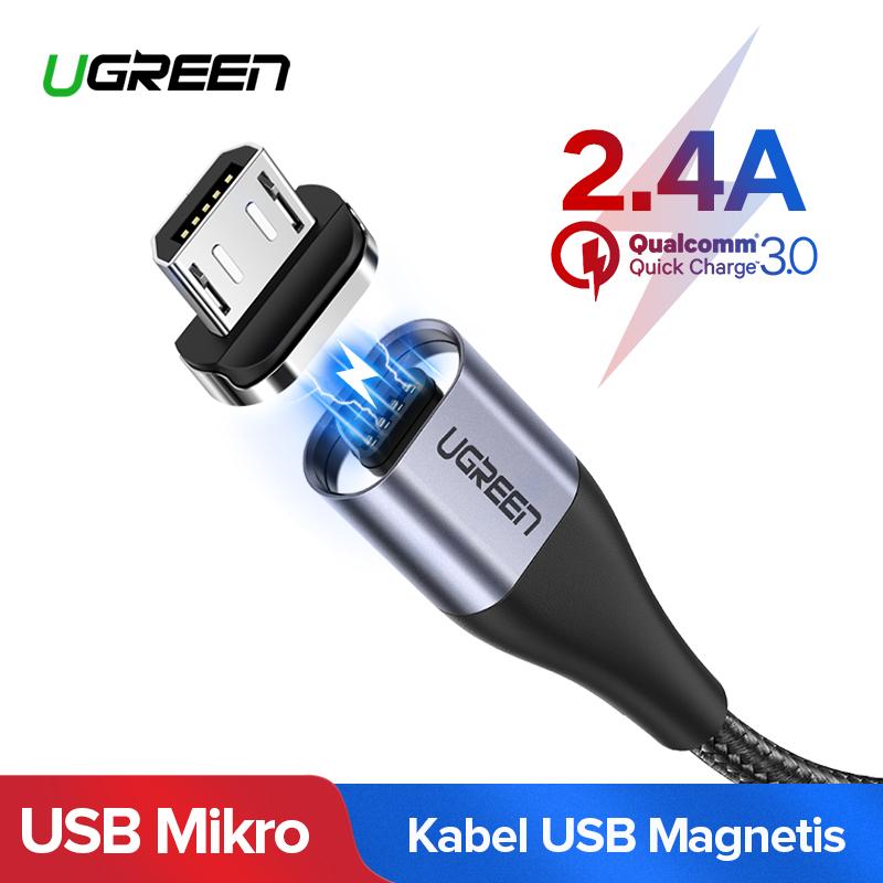 【1 Tahun Garansi】 UGREEN Kabel Data USB Magnetis 1 meter Pengisi Daya Cepat QC3.0 Kabel USB Mikro Kabel Isi Daya Magnetis untuk Samsung, Xiaomi, Redmi, vivo, oppo a3s, Infinix, LG Kabel USB Mikro Pengisi Daya Magnet