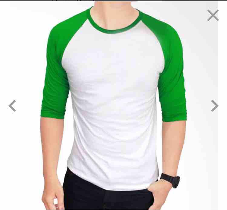 RAGLAN POLOS LENGAN 3/4 BADAN PUTIH LENGAN HIJAU SIZE MLXLXXL UNISEX