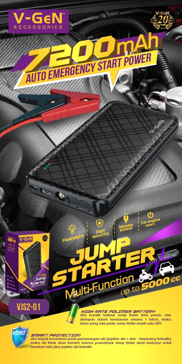 Power Bank Jumper VGen CA04 7200mAh Power Bank Aki Mobil Dual Output