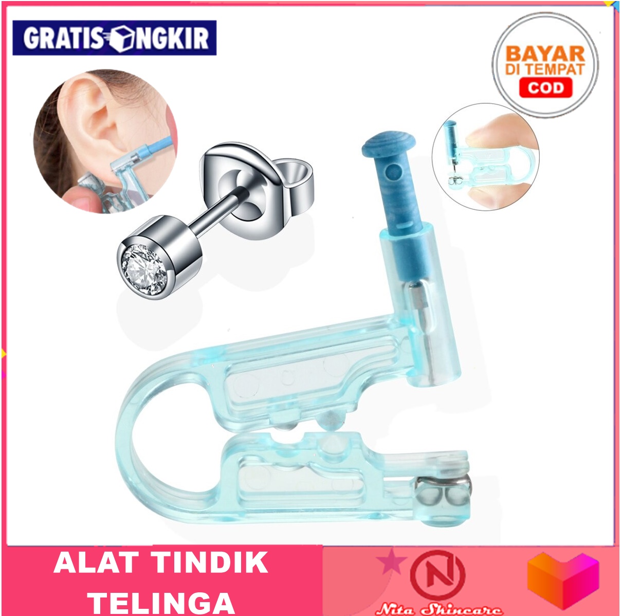 Nita Skincare Alat Tindik Telinga Sekali Pakai Bahan Stainless Steel