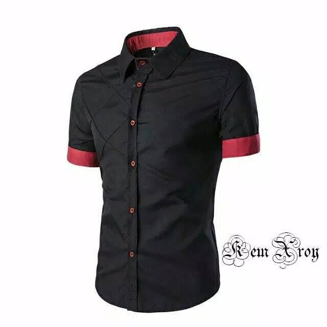FortKlass Hem RoYKeN Kemeja Pria Lengan Pendek SLimfit COwo Cowok Kasual Formal Polos hitam putih