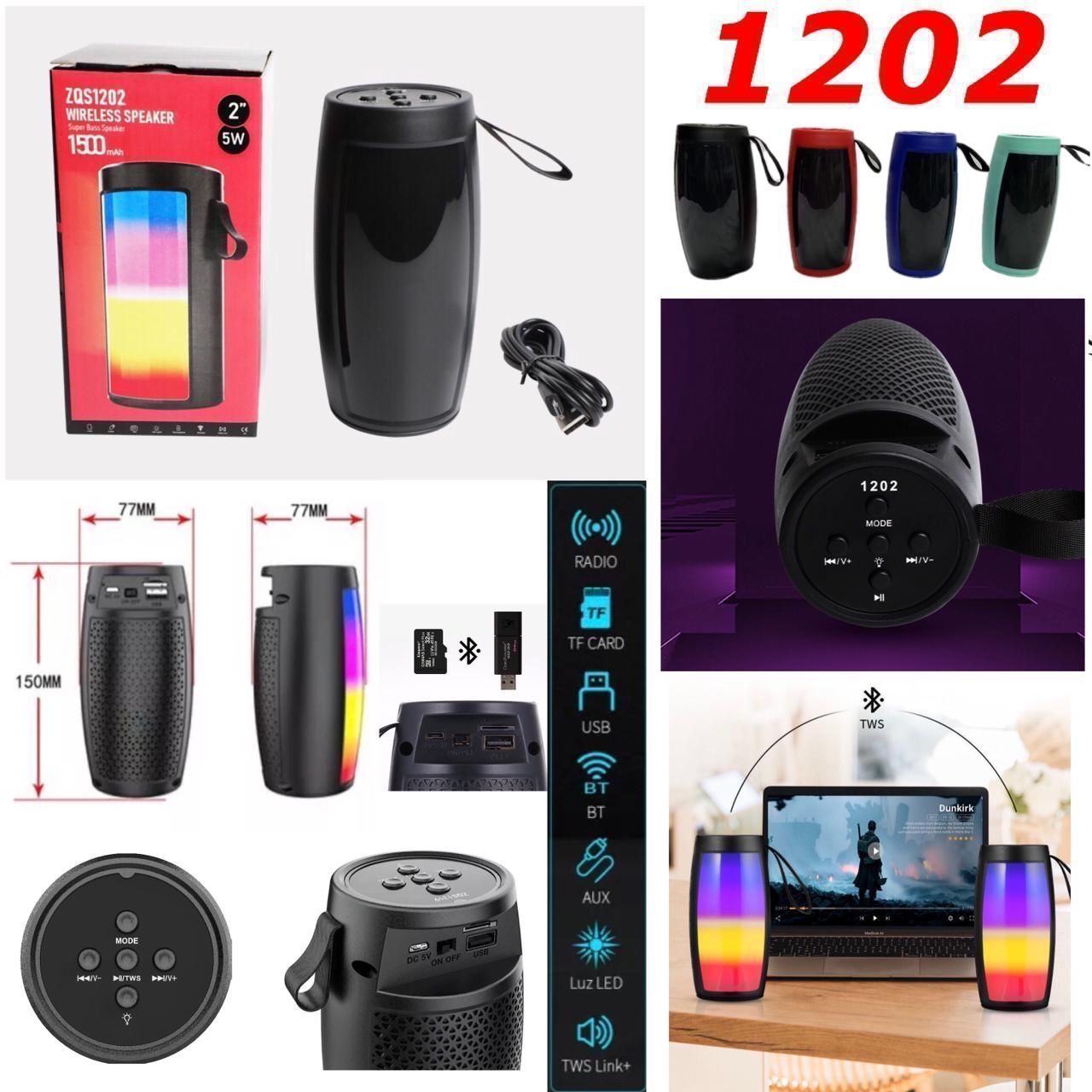Speaker Bluetooth 1202 RGB Speaker LED Portable Super Bass | Lazada ...