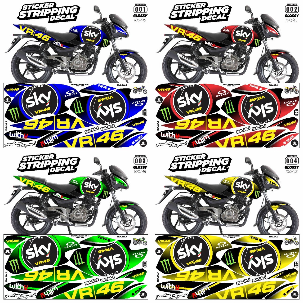 Sticker Striping Bajaj Pulsar 180 DTSi Variasi GLOSSY Semua Ready