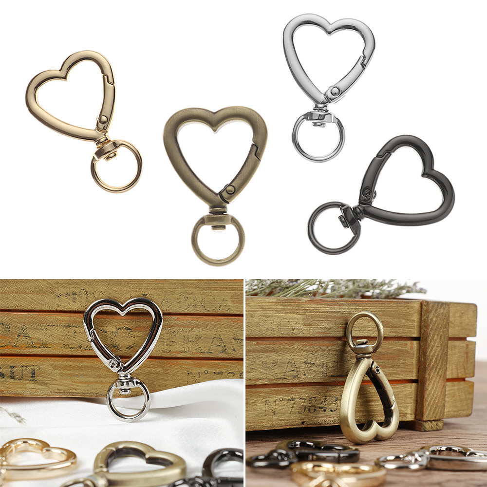 MEMGOUO High quality Plated Gate Easy Push Trigger Heart Style Bag Belt Buckle Snap Clasp Clip Spring Ring Buckles Purses Handbags Carabiner