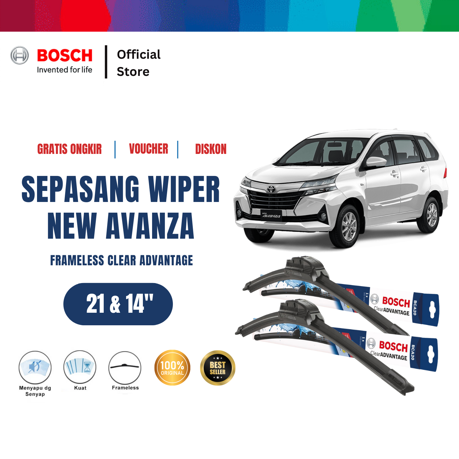 Bosch Sepasang Wiper Toyota New Avanza Clear 21  dan 14  inchi