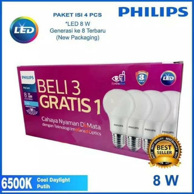 Lampu Philips Led Bulb 8 Watt Paket Beli 3 Gratis 1 Philips Lazada