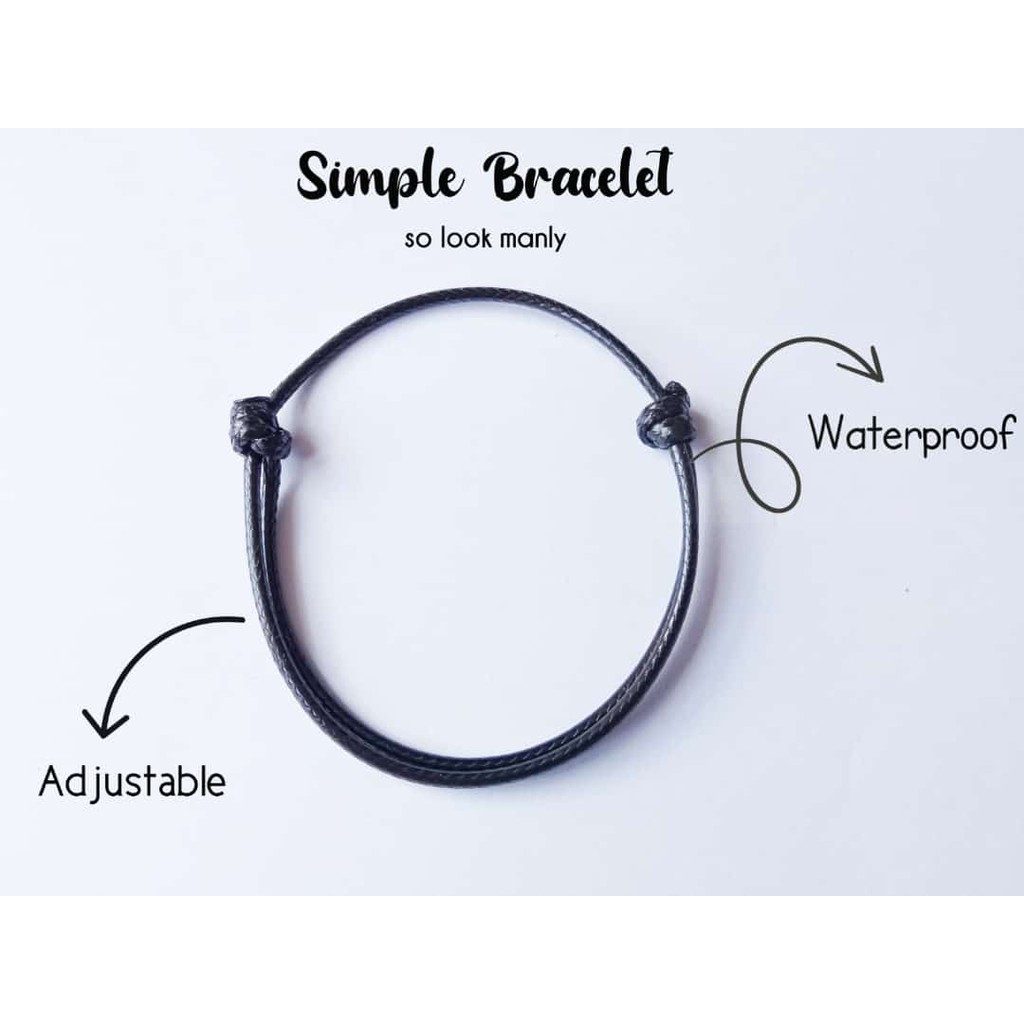 Gelang Tali Korea Pria Wanita Hitam Tahan Air Gelang Korea Tali