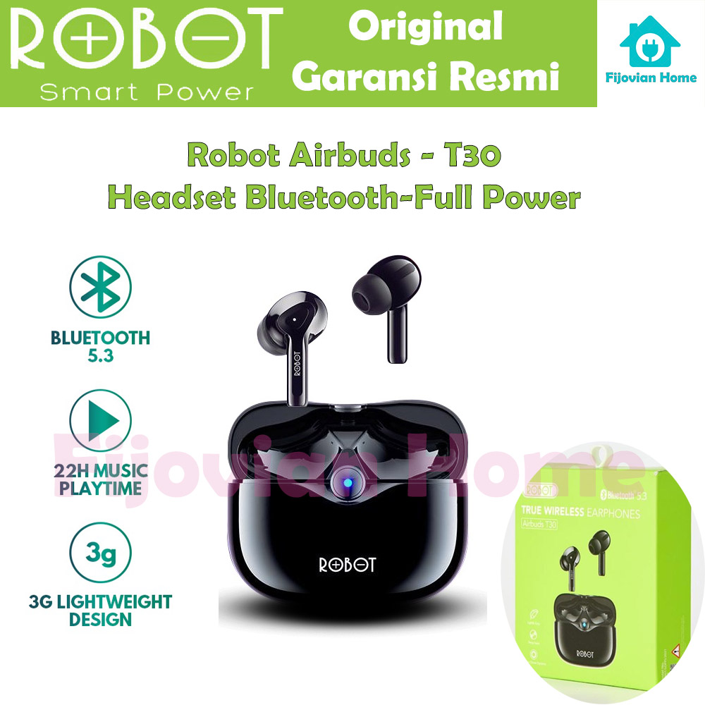 Headset Bluetooth Robot T30 TWS Earphone Bluetooth 5.3 Airbuds True