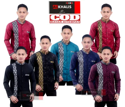 Kemeja koko Baju koko muslim pria terbaru 2019 Baju koko pria Baju koko kombinasi batik maron Alkhalis