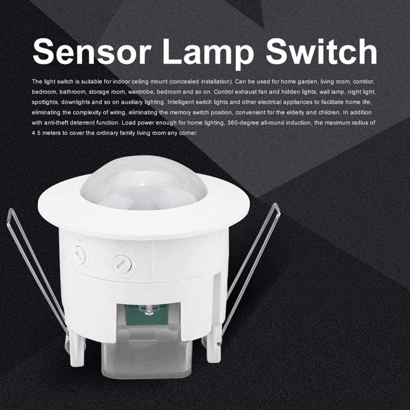 110V-220V 360° Infrared Recessed PIR Ceiling Motion Sensor Detector Light Switch, Motion Light Sensor