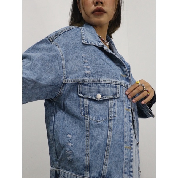 Jaket Jeans Polos Oversize Vol 11 Sobek 
