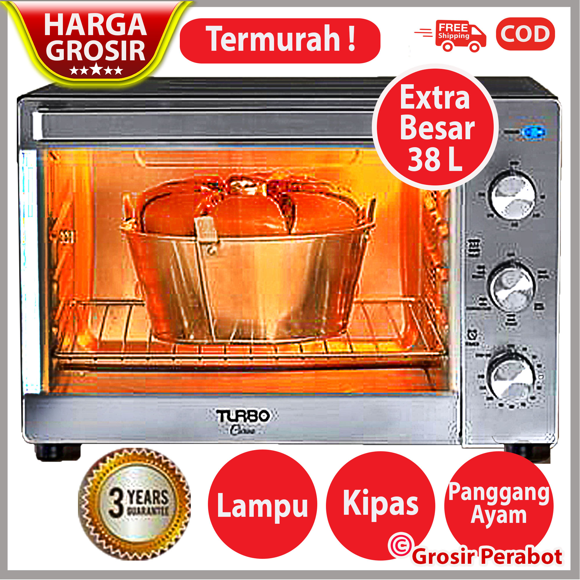 OVEN LISTRIK LOW WATT 38 L TURBO CARINO EHL5180 LAMPU KIPAS Panggang