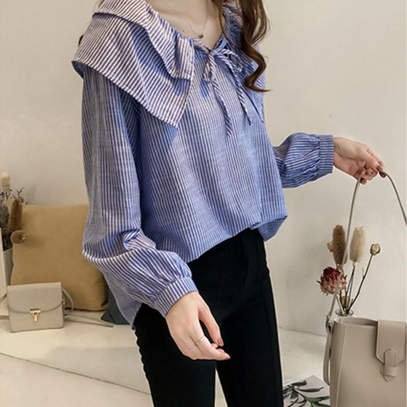 Busana musim gugur model baru adik perempuan gemuk untuk meningkatkan ukuran baju wanita baju kaos Terlihat Langsing Lengan Panjang motif garis Baju Dalaman Gaya Barat gaya Korea Atasan perempuan
