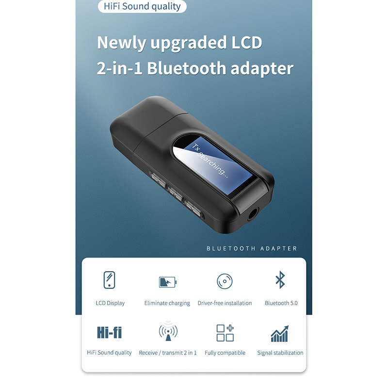 Bluetooth 5.0 Transmitter and Receiver, 2 in 1 Wireless Adapter with