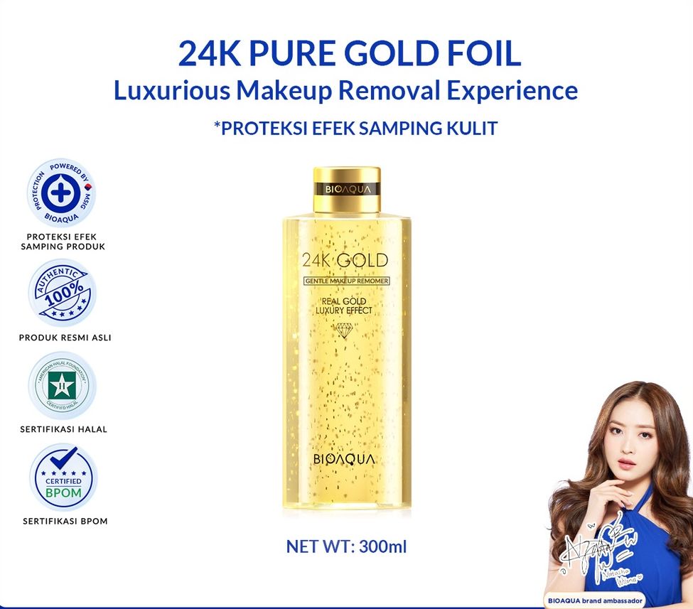 BIOAQUA 24K Gold Gentle Makeup Remover Micellar Water 300ml Lip & Eye Make up Remover For All Skin Type pembersih make up
