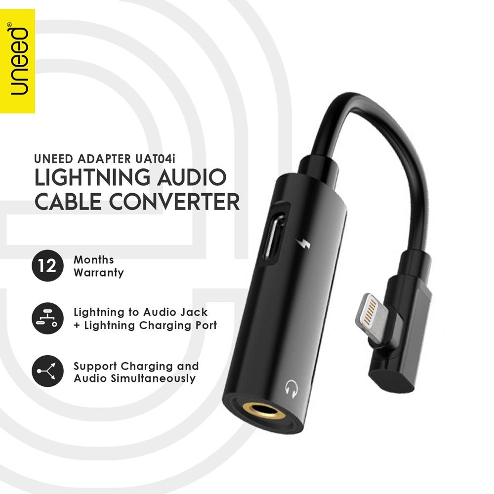 UNEED Audio Cable Converter Lightning to 3.5mm Audio Jack + Female Adapter - UAT04i