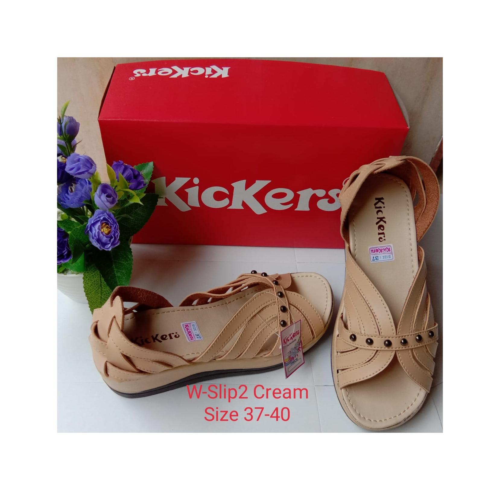 Sepatu Sandal Wedges Slip Kickers Elegant Murah Untuk Pesta & Jalan-jalan W-Slip2 Cream